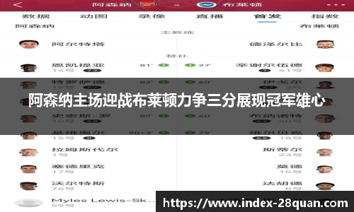 阿森纳主场迎战布莱顿力争三分展现冠军雄心